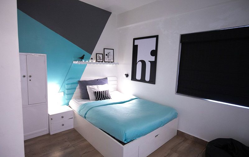 Co-living bedroom at night